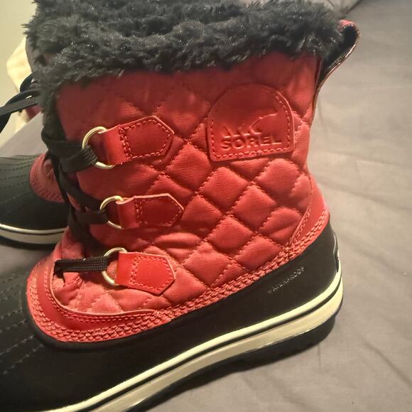 Sorel Tivoli Red Wmns Sz 8 Diamond Quilted Faux Fur Lined Snow Boots Waterproof - Picture 4 of 8